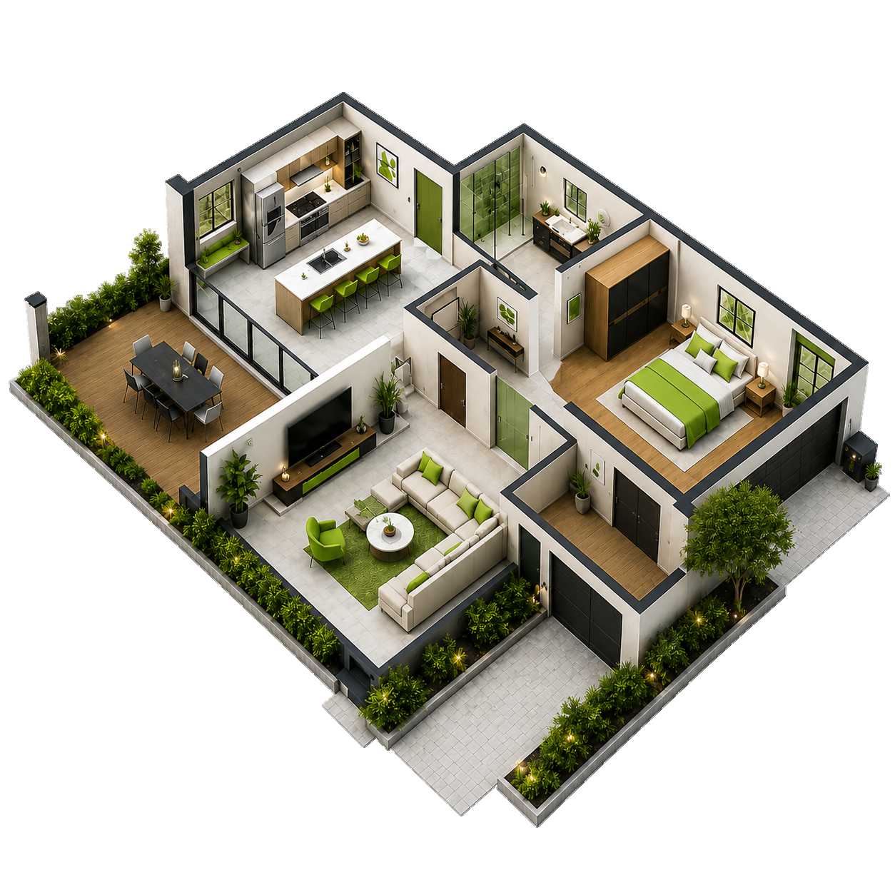 Vue isométrique d'une maison rénovée par bauV